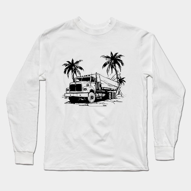 black and white heavy truck vintage - palm tree Long Sleeve T-Shirt by TeeTruck